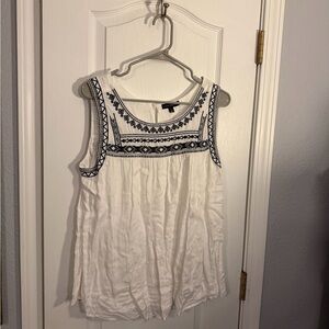 Lane Bryant White and Black Embroidered Tank Top